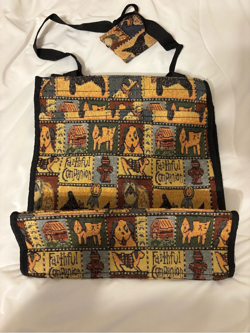 Vintage Tapestry Cat Shoulder Bag Purse Folk Art Cottagecore + Coin Purse